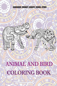 Animal and Bird - Coloring Book - Kangaroo, Monkey, Giraffe, Cobra, other