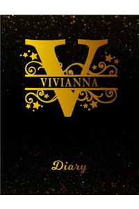 Vivianna Diary: Letter V Personalized First Name Personal Writing Journal Black Gold Glitter Pattern Space Effect Cover Daily Diaries for Journalists & Writers Note