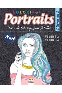 Coloriage Portraits - 2 livres en 1 - Nuit
