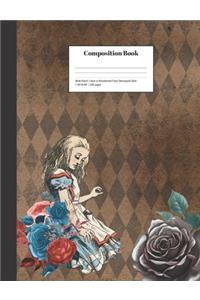 Composition Book Wide-Ruled Alice in Wonderland Floral Steampunk Style
