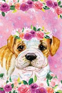 Bullet Journal Notebook for Dog Lovers Bulldog Puppy in Flowers 3