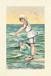 Vintage Lined Notebook Greetings from the Seaside, Two Victorian Girls