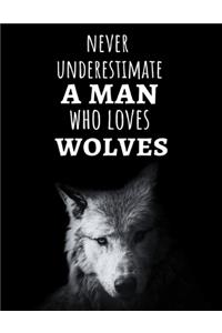 Never Underestimate A Man Who Loves Wolves