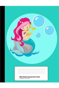 Cute Mermaid Composition Book Wide Ruled Notebook