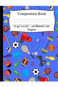 Composition Book: Cute Soccer Wide Ruled Composition Book for Kids, Cute Notebooks for School, Wide Ruled Lined Paper. (7.44 X 9.69 - 100 Sheets/ 200 Pages), Blue Notebook.