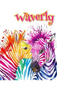 Waverly: Rainbow Zebras, Personalized Journal, Diary, Notebook, 105 Lined Pages, Christmas, Birthday, Friendship Gifts for Girls, Teens and Women, Book Size 8 1/2 X 11