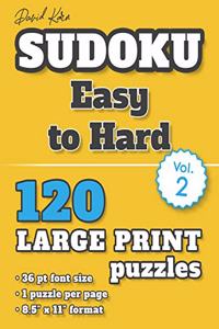 David Karn Sudoku - Easy to Hard Vol 2: 120 Puzzles, Large Print, 36 pt font size, 1 puzzle per page