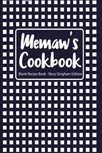 Memaw's Cookbook Blank Recipe Book Navy Gingham Edition