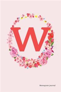 Monogram Journal - Initial W (Pink Flower)