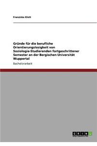 Gründe für die berufliche Orientierungslosigkeit von Soziologie-Studierenden fortgeschrittener Semester an der Bergischen Universität Wuppertal