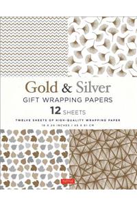 Gold & Silver Gift Wrapping Papers - 12 Sheets