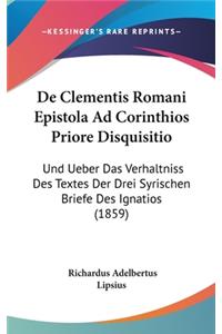 de Clementis Romani Epistola Ad Corinthios Priore Disquisitio