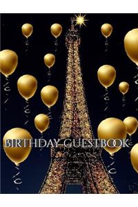 Paris Eiffel Tower Birthday gold ballon blank guest Book
