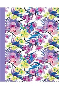 Journal: Watercolor Flowers (Purple and Yellow/Purple) 8x10 - Graph Journal - Journal with Graph Paper Pages, Square Grid Pattern