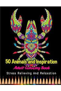 50 Animals and Inspiration Adult Coloring Book Stress Relieving and Relaxation