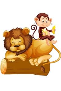 Monkey Sitting on a Lion and Eating Bananas - Blank Lined Notebook