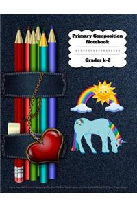 Primary Composition Notebook Grades K-2 Story Journal: Picture Space And Dashed Midline Kindergarten to Early Childhood 100 Story Paper Pages