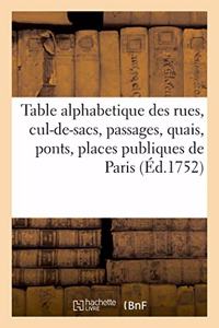 Table Alphabetique de Toutes Les Rues, Cul-De-Sacs, Passages, Quais, Ponts, Places Publiques: de la Ville Et Fauxbourgs de Paris, Indiquées Par Leurs Noms, Tant Anciens Que Modernes