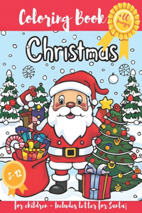 Christmas Coloring Book for Children; 8-12 years. Landscape, Christmas trees and many Santas