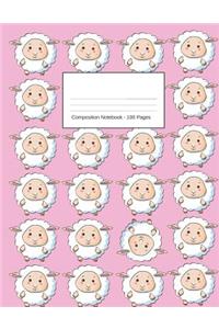 Composition Notebook - 100 pages: Sheep with Pink Background School Notebook, journal, diary. 8.5 x 11 Half Lined Paper