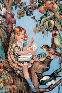 Girl Reading to Birds Greeting Card