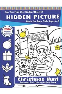 Hidden Picture Book for Teen Girls Ages 6-8, Christmas Hunt Seek And Find Coloring Activity Book