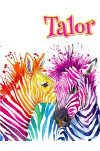 Talor: Rainbow Zebras, Personalized Journal, Diary, Notebook, 105 Lined Pages, Christmas, Birthday, Friendship Gifts for Girls, Teens and Women, Book Size 8 1/2 X 11