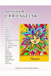 solsystem LÆR ENGELSK malebog Sol Måne Mercury Venus Jord Mars Jupiter Saturn Uranus Neptune pluto Uddannelse værktøj for børn for voksne for pensionister for ældre