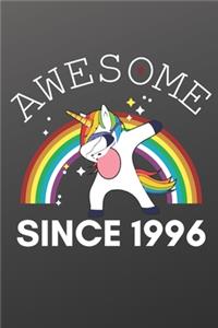 Awesome Since 1996 Notebook for Kids, Birthday Unicorn, Cute Happy Birthday Dabbing Unicorn Birthday Gift Black Cover