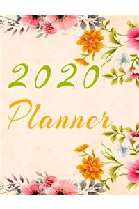 2020 Planner Weekly and Monthly Jan 1, 2020 to Dec 31, 2020 year planner Trendy Floral Botanical Garden Pink Orange Yellow turquoise flowers Cover day by day scheduler agenda Weekly & Monthly Planner & planning Calendar Views