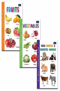 My Small Laminated Books - Set of 3 Books - Fruits, Vegetables, and Wild Animals And Domestic Animals For Kids