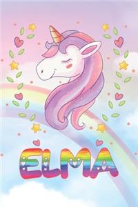 Elma: Elma Unicorn Notebook Rainbow Journal 6x9 Personalized Customized Gift For Someones Surname Or First Name is Elma