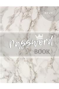 Password Book: Marble Password Journal Large Print with alphabetical Tabs (8.5 x 11 inches)