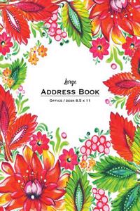Large Address Book - Office/Desk 8.5 X 11: Orange Floral