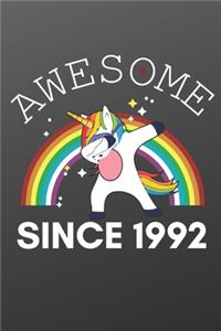 Awesome Since 1992 Notebook for Kids, Birthday Unicorn, Cute Happy Birthday Dabbing Unicorn Birthday Gift Black Cover