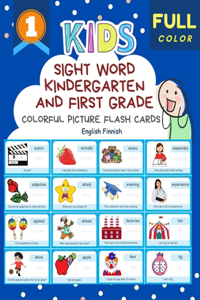 Sight Word Kindergarten and First Grade Colorful Picture Flash Cards English Finnish