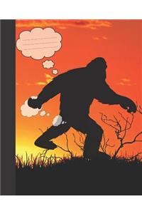 Funny Farting Sasquatch Orange Sunset Blank Composition Wide-ruled blank line School Notebook
