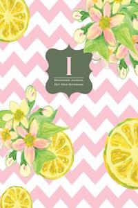 Monogram Journal I - Dot Grid Notebook: Vintage Pink Lemonade - Yellow, Grey, Chevron, Large 8.5 X 11