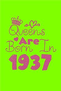 Queens Are Born In 1937 Notebook: Lined Notebook/Journal Gift 120 Pages, 6x9 Soft Cover, Matte Finish, UFO Green Cover