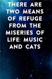 There are two means of refuge from the miseries of life music and cats