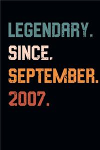 Blank Lined Journal, Notebook, Diary, Planner - Legendary Since September 2007 - 12th Birthday Gift For 12 Years Old Boys and Girls born in September
