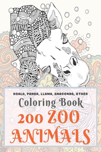 200 Zoo Animals - Coloring Book - Koala, Panda, Llama, Anaconda, other