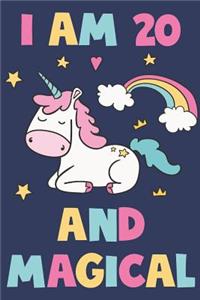Unicorn Journal 'I'm 20 And Magical' - Unicorn Notebook - 20 Year Old Birthday Gift for Women Diary - Unicorn 20th Birthday Gift