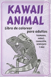 Kawaii Animal - Libro de colorear para adultos - Tasmania, jabalí, camaleón, serpiente y más