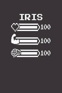 Iris: Pixel Retro Game 8 Bit Design Blank Composition Notebook College Ruled, Name Personalized for Girls & Women. Gaming Desk Stuff for Gamer Girls. Funn