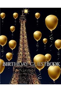 Paris Eiffel Tower Birthday gold ballon blank guest Book