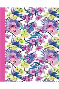 Journal: Watercolor Flowers (Purple and Yellow/Pink) 8x10 - Graph Journal - Journal with Graph Paper Pages, Square Grid Pattern