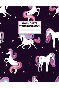 Blank Sheet Music Notebook: Cute Unicorn Matte Cover Design with 110 Pages White Paper Interior for Musician Students and Professionals Playing Piano, Ukelele, Mandolin and oth