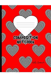 Black White Red Heart Composition Notebook