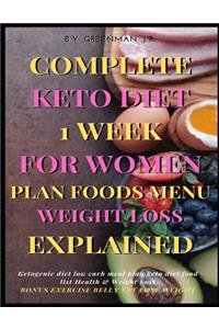 Complete Keto Diet 1 Week For Women Plan Foods Menu Weight Loss Explained BONUS EXERCISE BELLY FAT LOSE WEIGHT